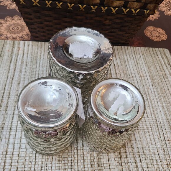 Trio of Metallic Glass Candle Holders Small Size Metallic Colors NEW - Picture 8 of 9